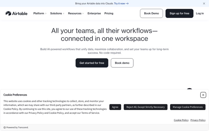 The airtable homepage