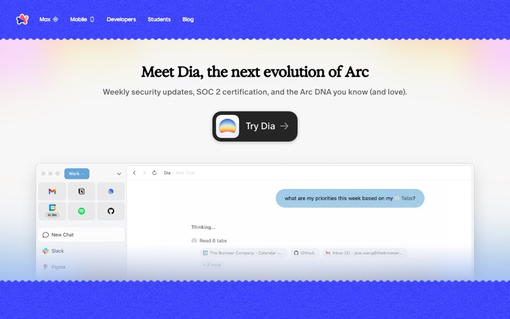 The arc homepage
