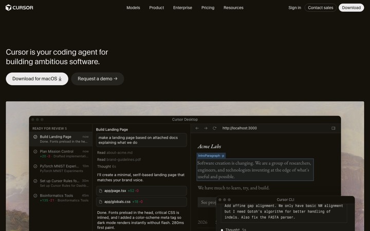 The cursor homepage