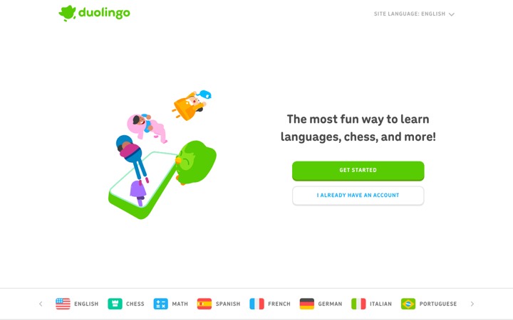 The Duolingo homepage