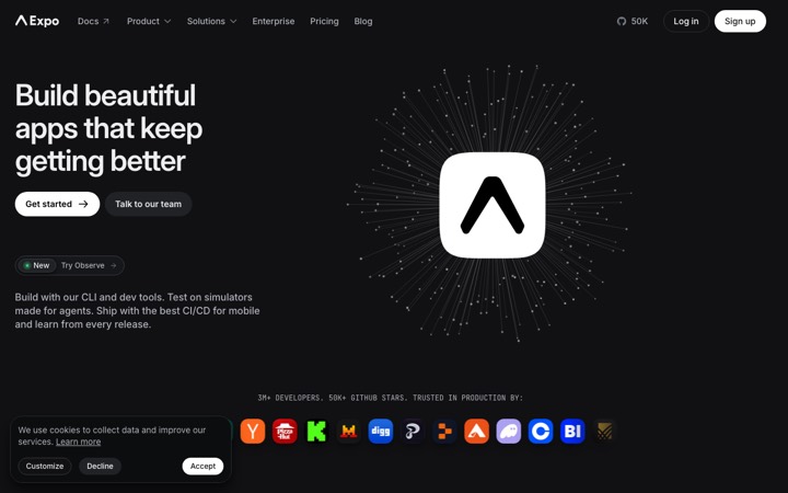 The expo homepage
