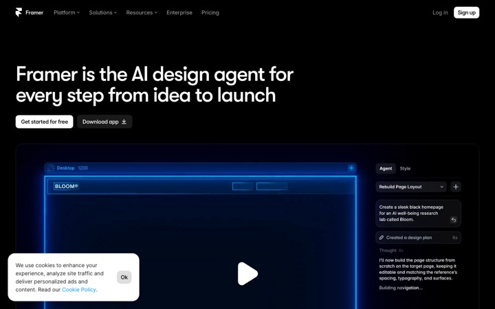 The framer homepage