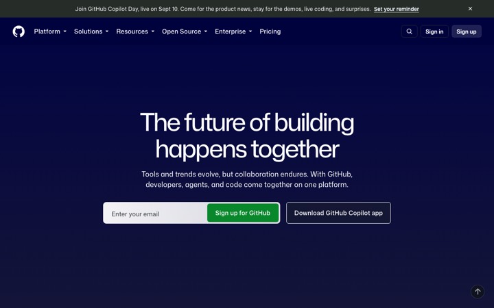 The github homepage