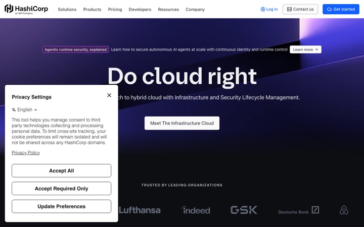 The hashicorp homepage
