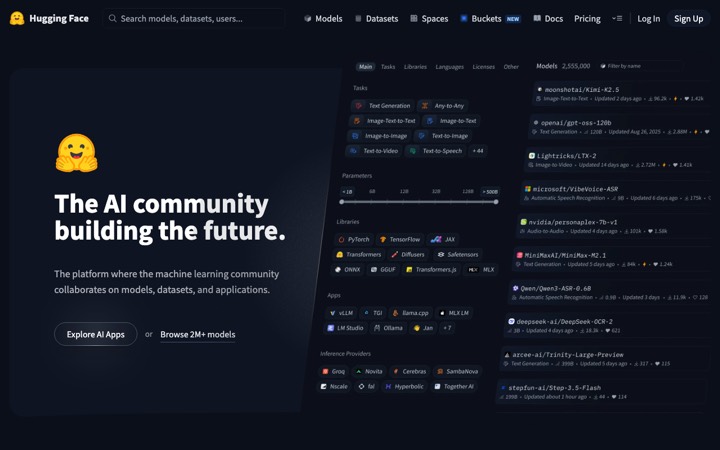 The huggingface homepage