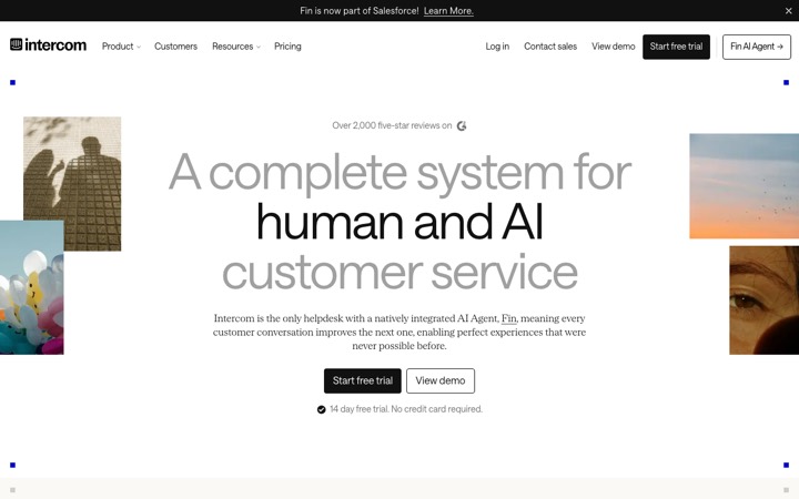 The intercom homepage