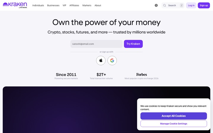 The kraken homepage