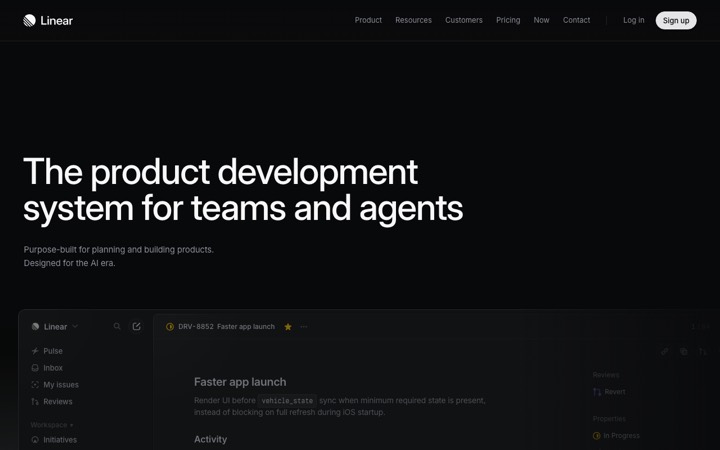 The linear app homepage