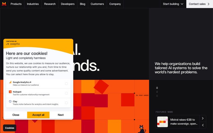 The mistral ai homepage