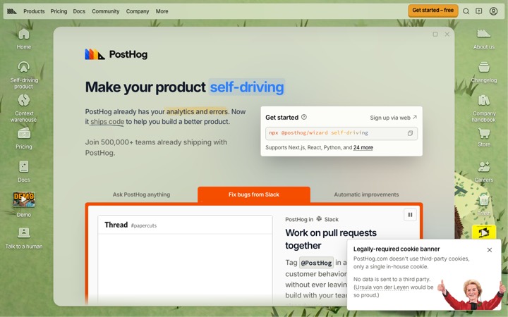 The posthog homepage