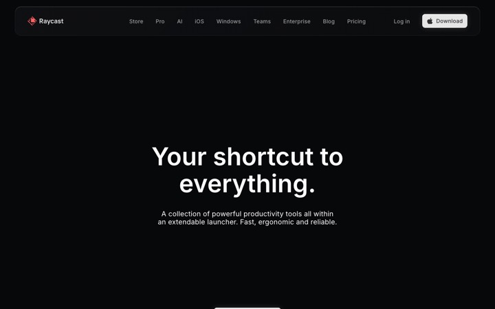 The raycast homepage
