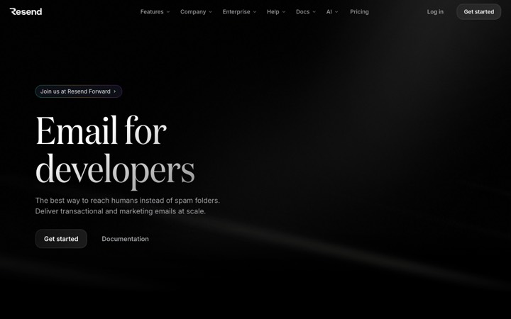 The resend homepage
