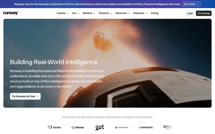 The runwayml homepage
