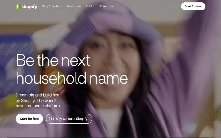 The shopify homepage