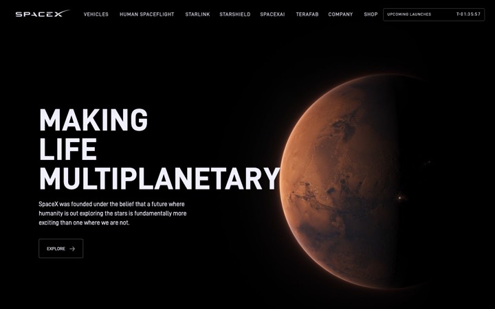 The SpaceX homepage