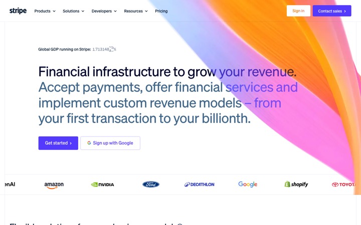 The Stripe homepage