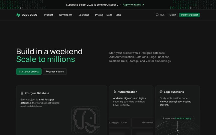 The supabase homepage