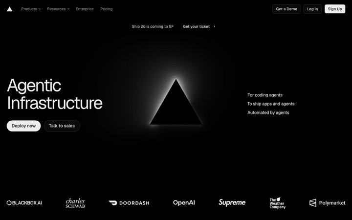 The vercel homepage