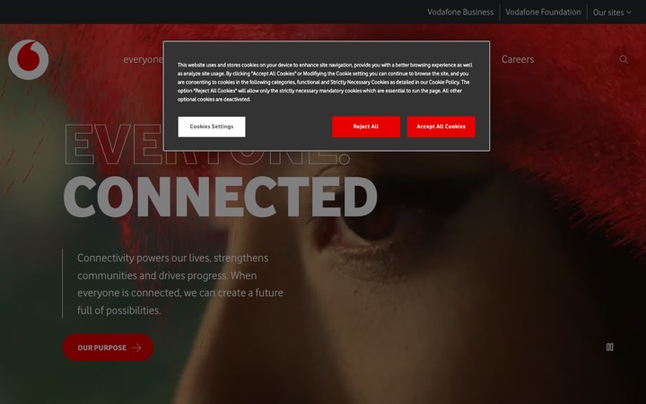 The vodafone homepage