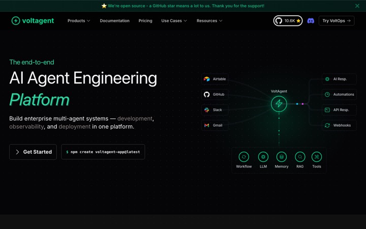 The voltagent homepage