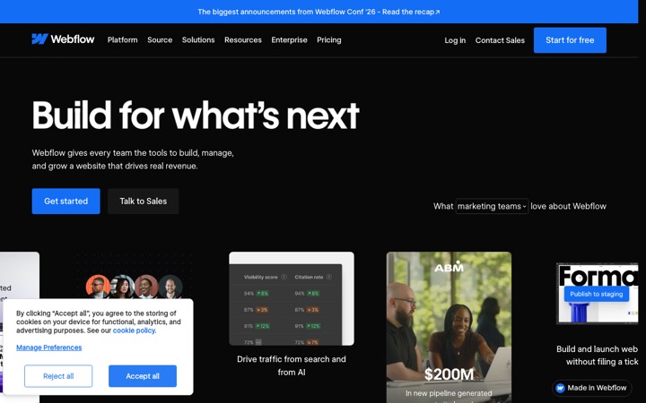 The webflow homepage
