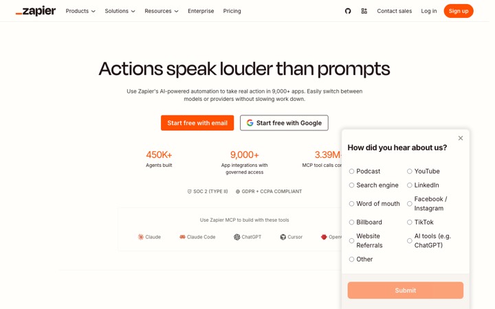 The zapier homepage